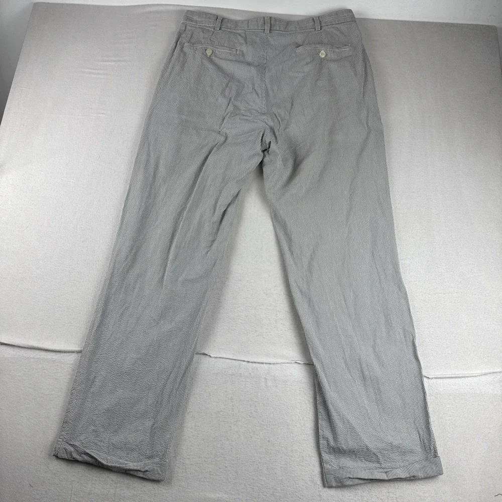 Brooks Brothers Mens Seersucker Blue White Pants 34*31 Cuffed Pleated coastal